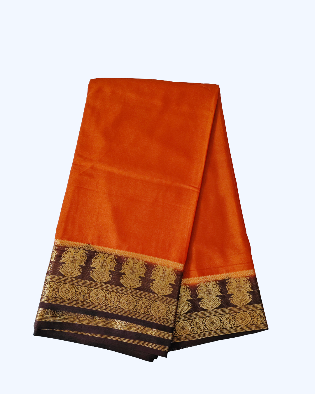 Japan Crepe Exclusive Saree – Coffee Brown with Gandaberunda Gold Zari Border