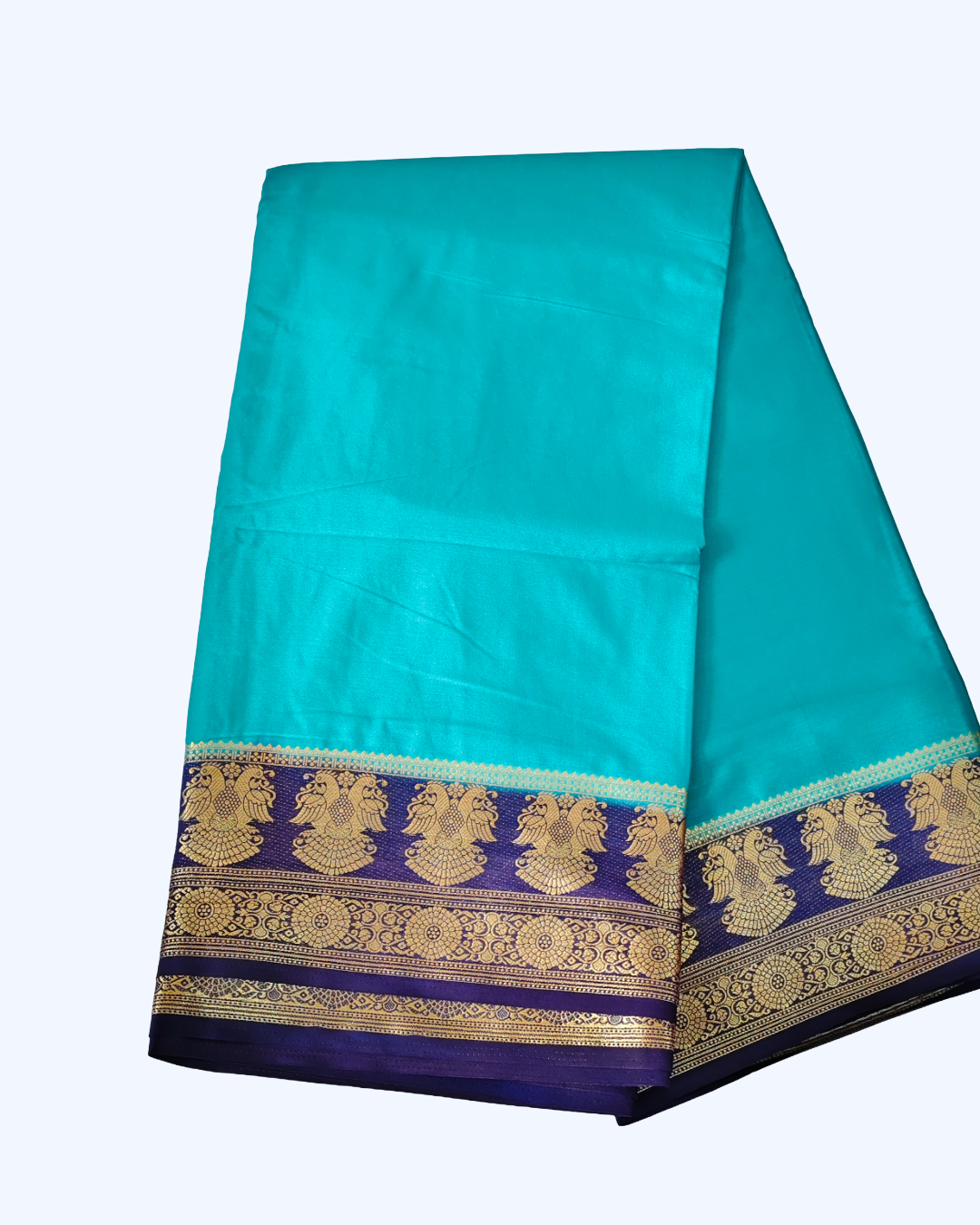 Japan Crepe Exclusive Saree – Pitch Green with Gandaberunda Gold Zari Border